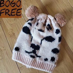 Cheetah puff ball beanie hat